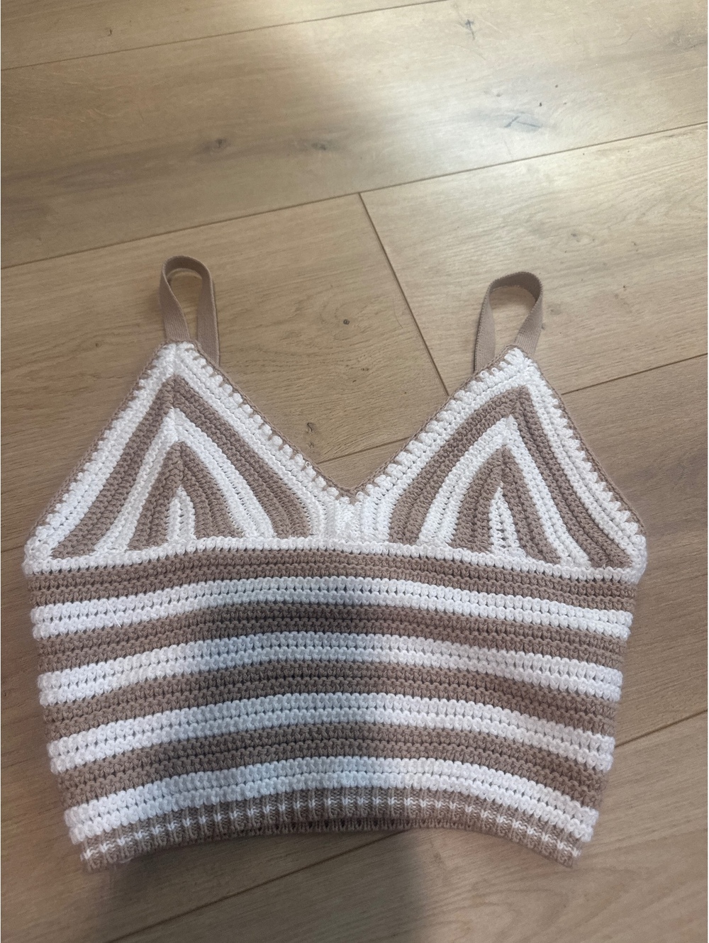 Hollister XS Crochet Striped Crop Top with Adjustable Straps Beige White